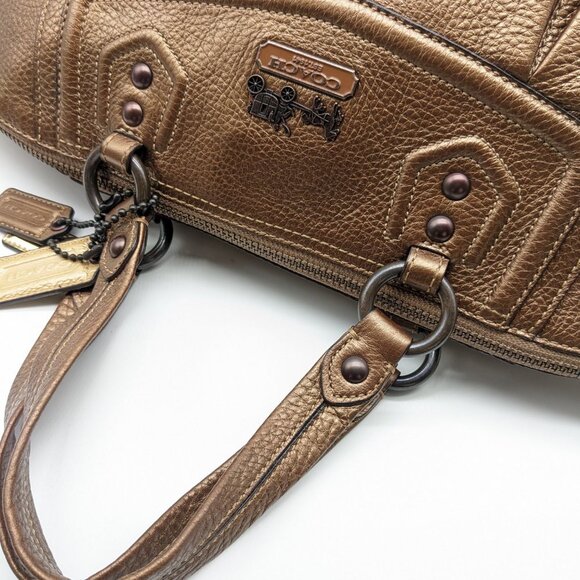 COACH  pebbled genuine leather metallic satchel shoulder bag purse - Copper - Picture 12 of 16